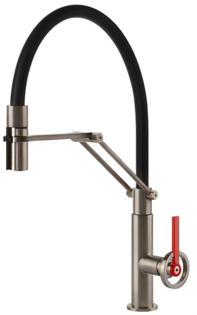 Смеситель для кухни Gessi OFFICINE V                                                    
                            60205#149 FINOX BRUSHED NICKEL, рычаг красный 60205#149