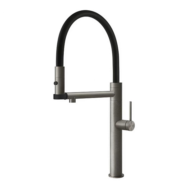Смеситель для кухни Gessi 316 CESELLO                                                    
                            60214#239 цвет-steel brushed/шланг-черный 60214#239