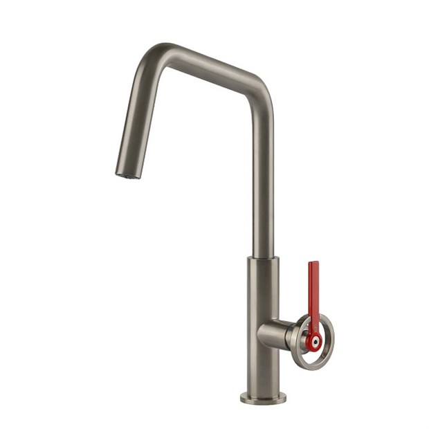Смеситель для кухни Gessi OFFICINE V                                                    
                            60201#149 finox brushed nickel, рычаг красный 60201#149