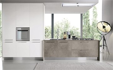 Кухонная мебель Aster Cucine ATELIER                                                    
                             дверки - s51 white/s01 bianco/u27 cemento scuro, топ - u27 cemento scuro/u35 olmo scuro Кухонная мебель Aster Cucine ATELIER                                                    
           