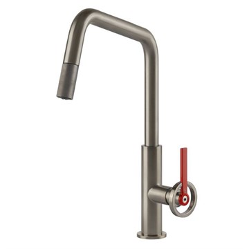 Смеситель для кухни Gessi OFFICINE V                                                    
                            60203#149 finox brushed nickel, рычаг красный 60203#149